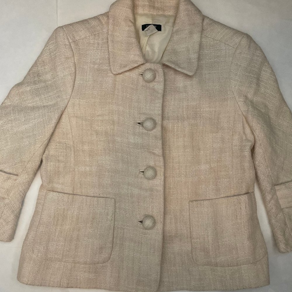 J. Crew Cream Tan Cotton Linen Blend Cropped Sleeve Tweed Blazer Size 0